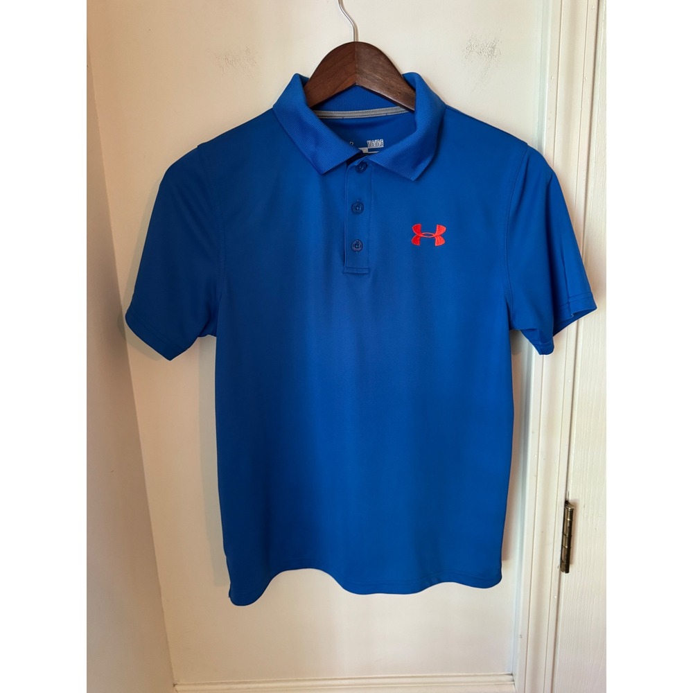 Under Armour Boys Blue HeatGear Loose Fit Short Sleeve Polo Shirt Size YLG L